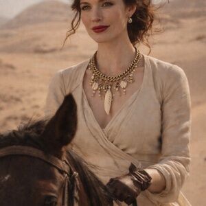 Sara Designs Gold Tone Shell & Feather
Statement Necklace